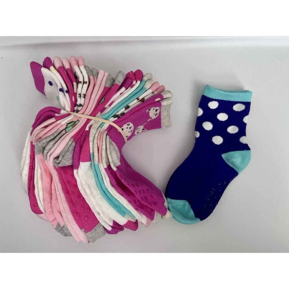 12 Pair Multicolor Cotton Blend Crew Socks Novelty Polka Dot Girls 2-3T